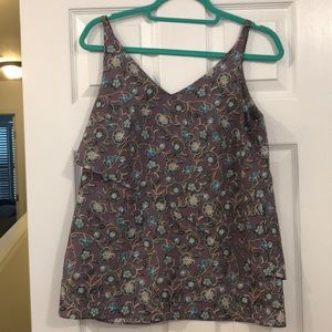 Cabi Scrollwork Purple Ruffle Blouse